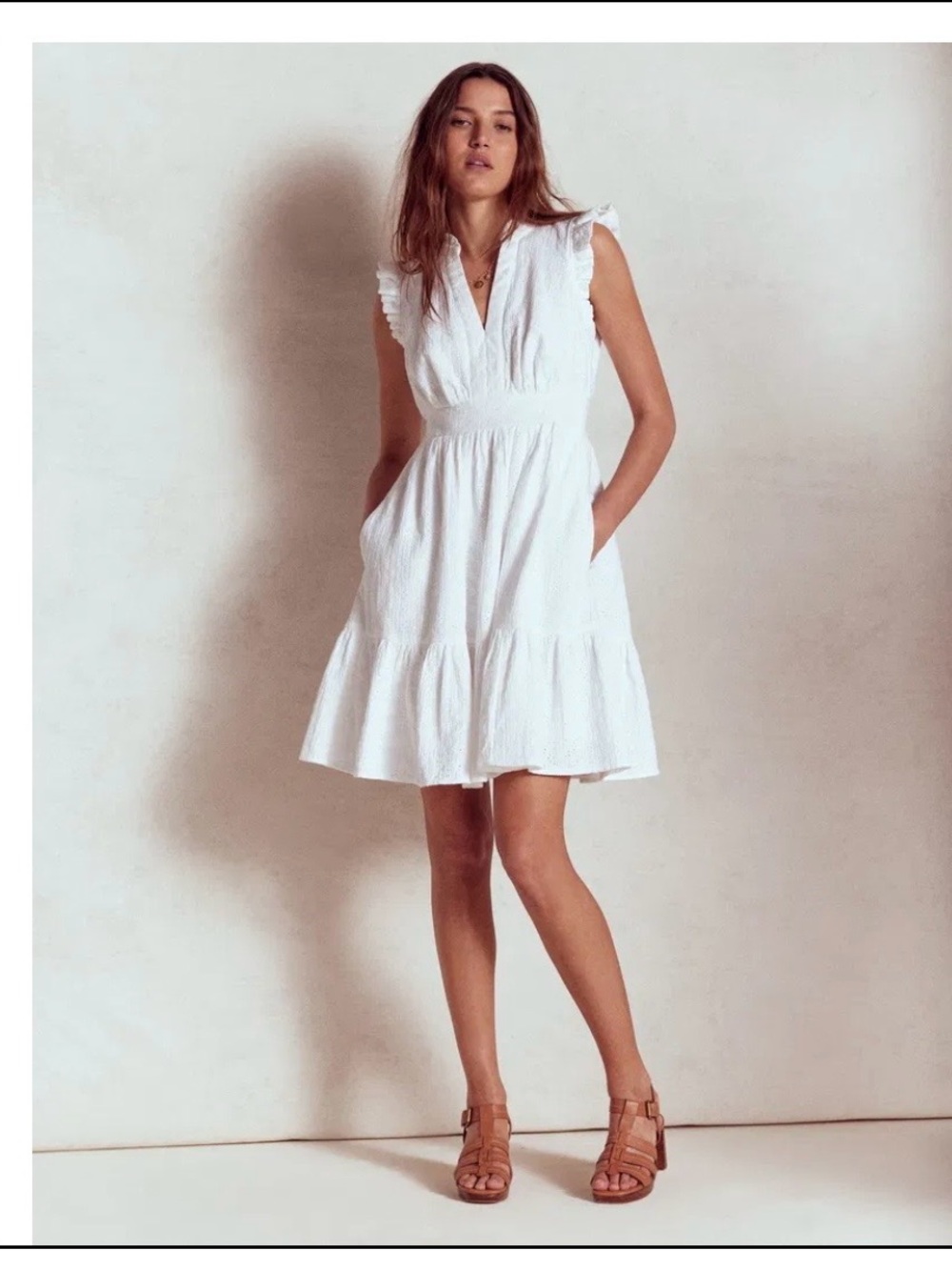 Boden Wren Double Cloth White Sleeveless Tiered V-Neck Dress NWT 10 US